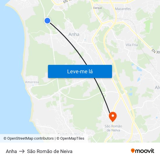 Anha to São Romão de Neiva map