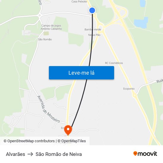 Alvarães to São Romão de Neiva map