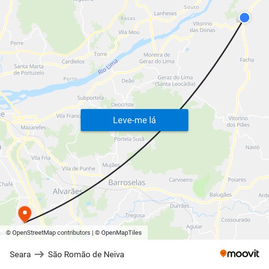 Seara to São Romão de Neiva map