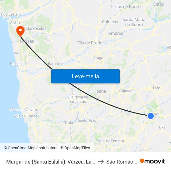 Margaride (Santa Eulália), Várzea, Lagares, Varziela e Moure to São Romão de Neiva map