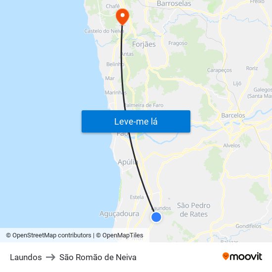 Laundos to São Romão de Neiva map
