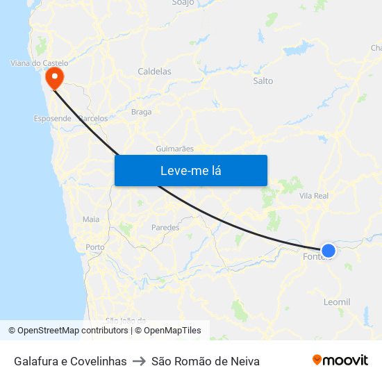 Galafura e Covelinhas to São Romão de Neiva map