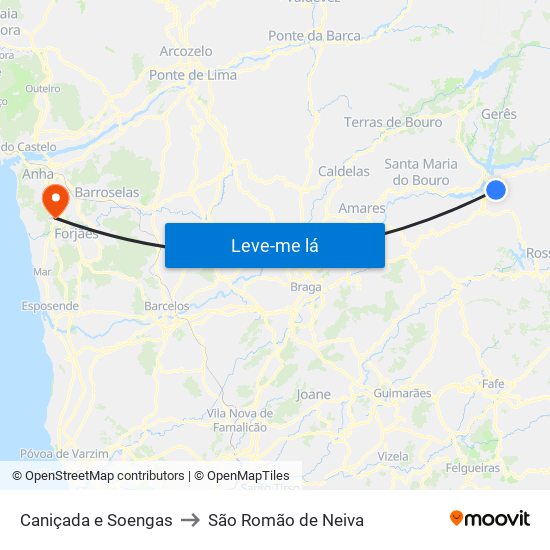 Caniçada e Soengas to São Romão de Neiva map