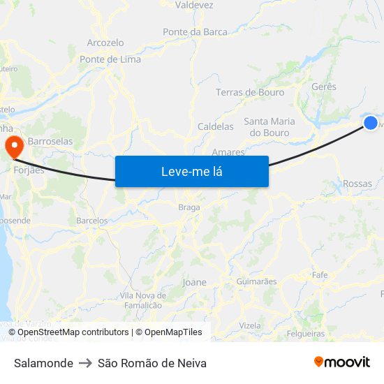 Salamonde to São Romão de Neiva map