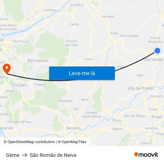 Gême to São Romão de Neiva map