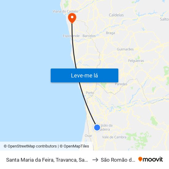 Santa Maria da Feira, Travanca, Sanfins e Espargo to São Romão de Neiva map