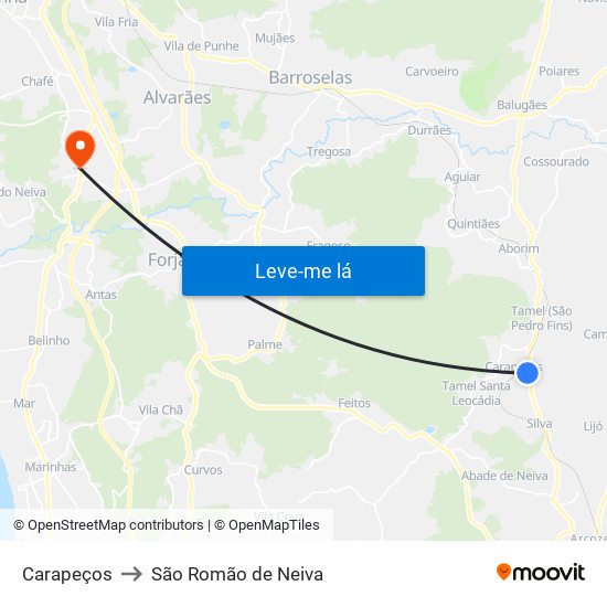 Carapeços to São Romão de Neiva map