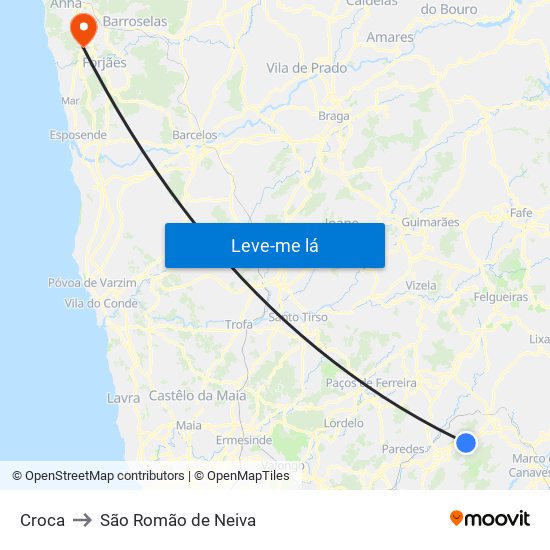 Croca to São Romão de Neiva map