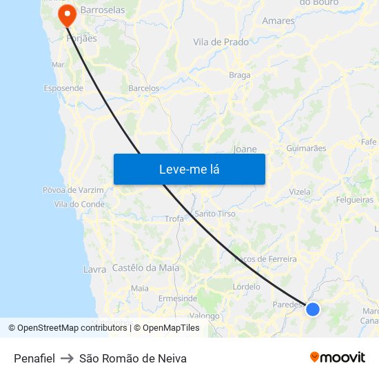 Penafiel to São Romão de Neiva map