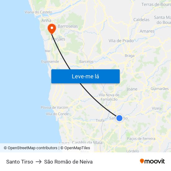 Santo Tirso to São Romão de Neiva map