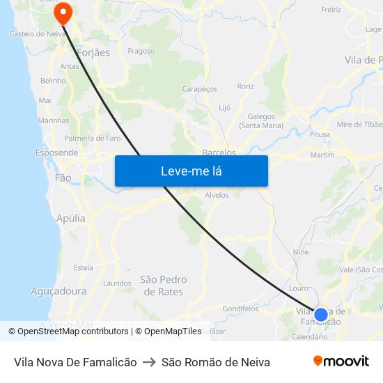 Vila Nova De Famalicão to São Romão de Neiva map