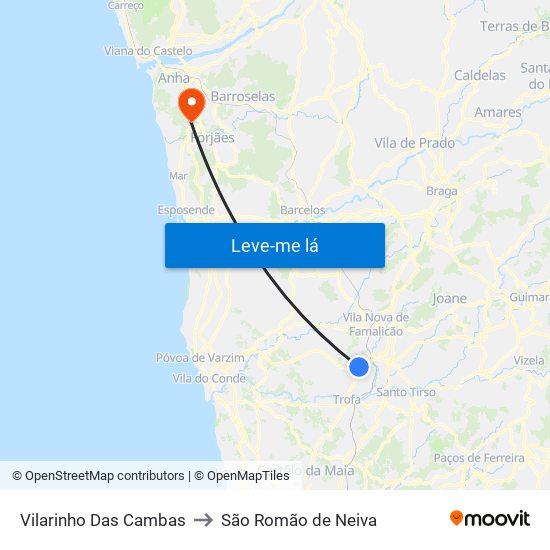 Vilarinho Das Cambas to São Romão de Neiva map
