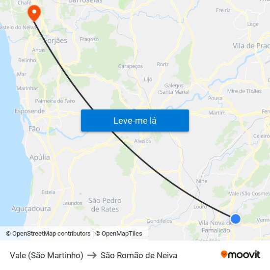 Vale (São Martinho) to São Romão de Neiva map