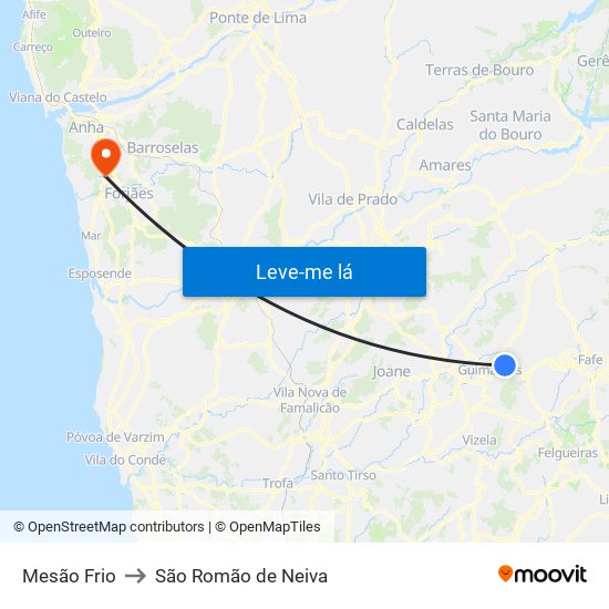 Mesão Frio to São Romão de Neiva map