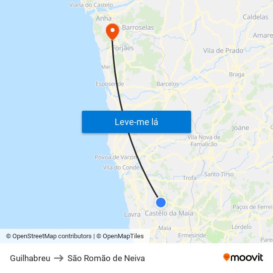 Guilhabreu to São Romão de Neiva map