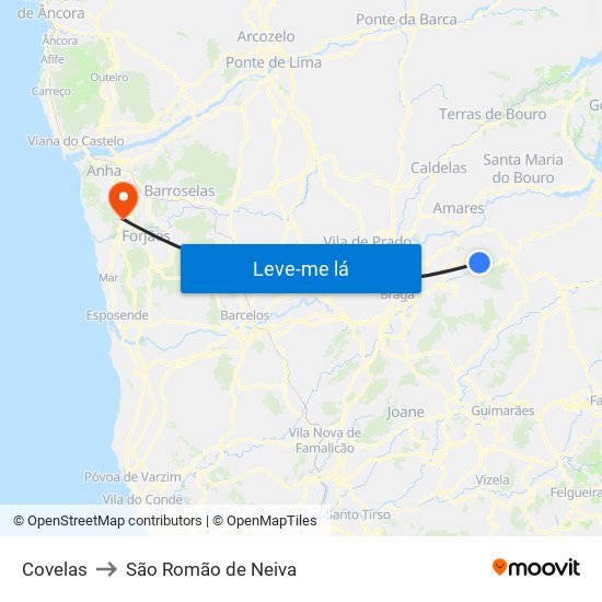 Covelas to São Romão de Neiva map