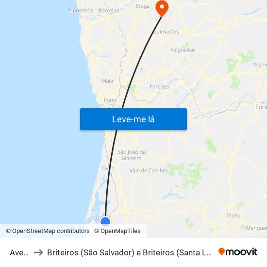 Aveiro to Briteiros (São Salvador) e Briteiros (Santa Leocádia) map