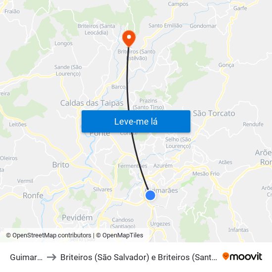 Guimarães to Briteiros (São Salvador) e Briteiros (Santa Leocádia) map