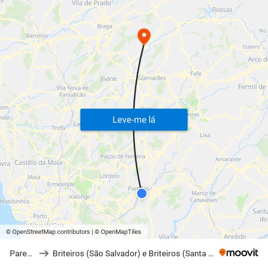 Paredes to Briteiros (São Salvador) e Briteiros (Santa Leocádia) map