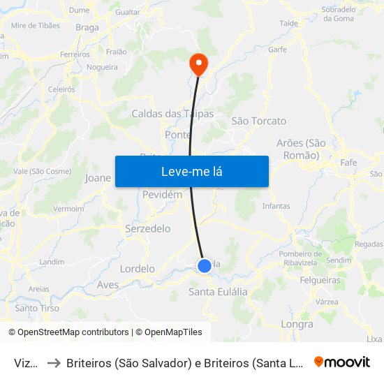 Vizela to Briteiros (São Salvador) e Briteiros (Santa Leocádia) map