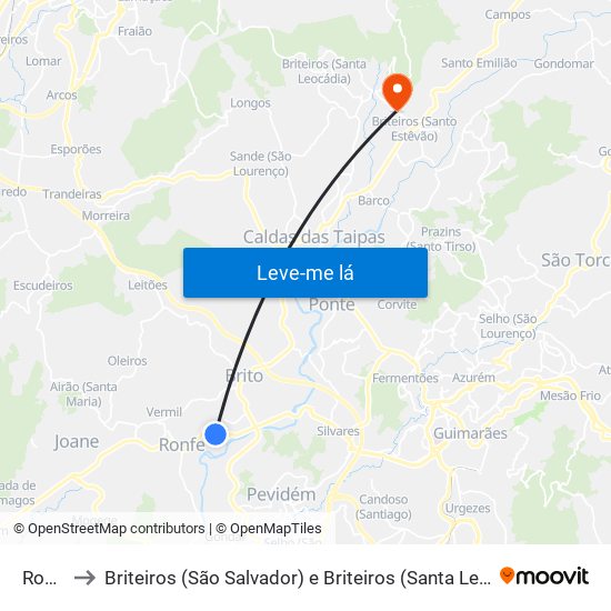 Ronfe to Briteiros (São Salvador) e Briteiros (Santa Leocádia) map