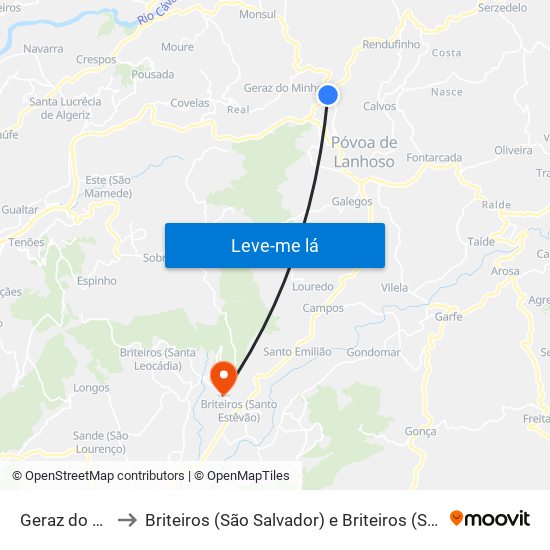Geraz do Minho to Briteiros (São Salvador) e Briteiros (Santa Leocádia) map