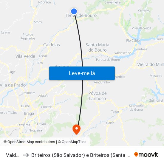 Valdreu to Briteiros (São Salvador) e Briteiros (Santa Leocádia) map