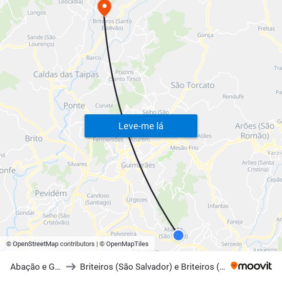 Abação e Gémeos to Briteiros (São Salvador) e Briteiros (Santa Leocádia) map