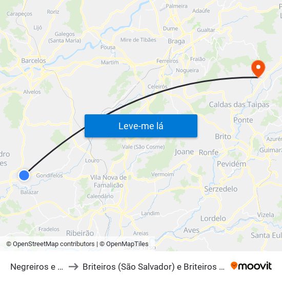 Negreiros e Chavão to Briteiros (São Salvador) e Briteiros (Santa Leocádia) map