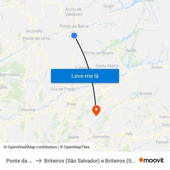 Ponte da Barca to Briteiros (São Salvador) e Briteiros (Santa Leocádia) map