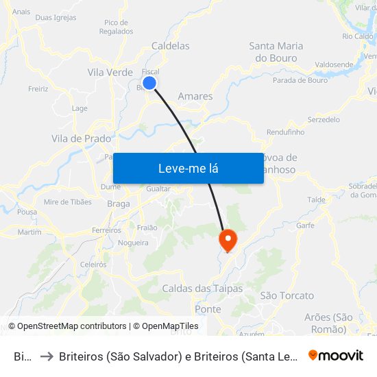 Bico to Briteiros (São Salvador) e Briteiros (Santa Leocádia) map