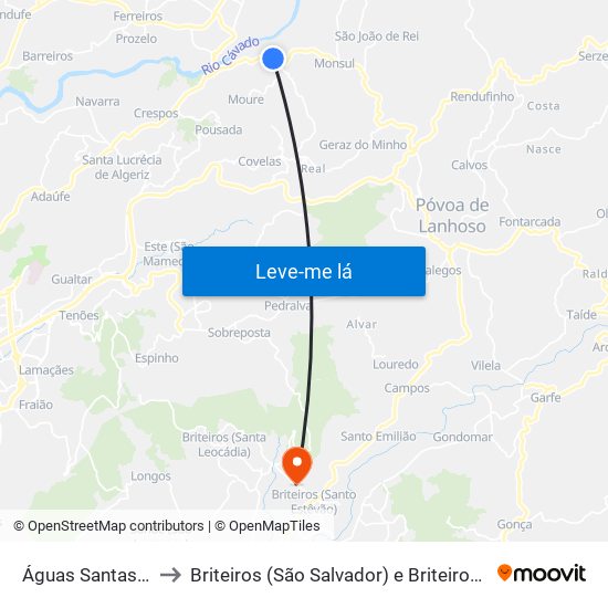 Águas Santas e Moure to Briteiros (São Salvador) e Briteiros (Santa Leocádia) map