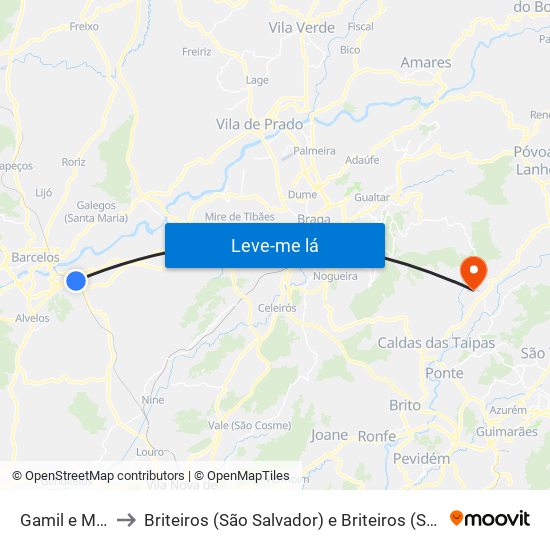 Gamil e Midões to Briteiros (São Salvador) e Briteiros (Santa Leocádia) map
