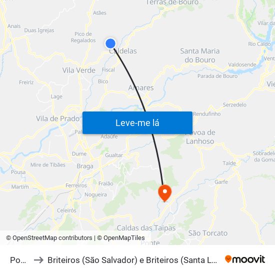 Ponte to Briteiros (São Salvador) e Briteiros (Santa Leocádia) map