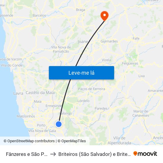 Fânzeres e São Pedro da Cova to Briteiros (São Salvador) e Briteiros (Santa Leocádia) map