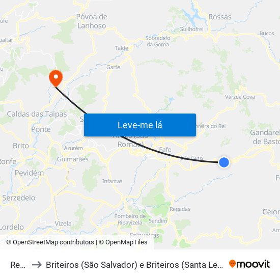 Rego to Briteiros (São Salvador) e Briteiros (Santa Leocádia) map