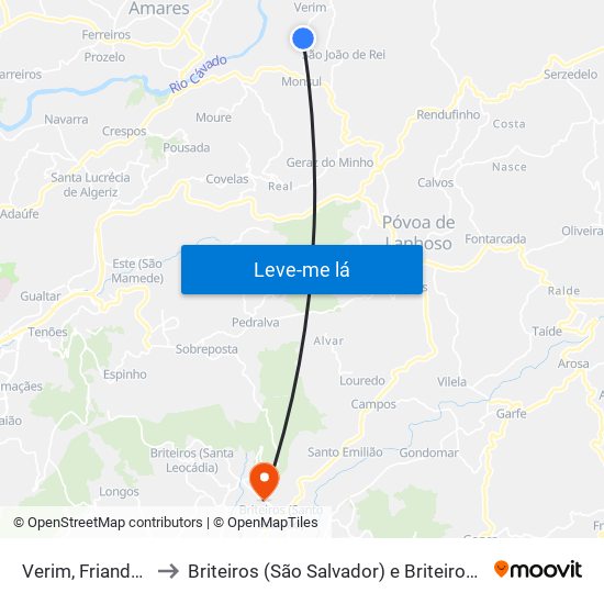Verim, Friande e Ajude to Briteiros (São Salvador) e Briteiros (Santa Leocádia) map