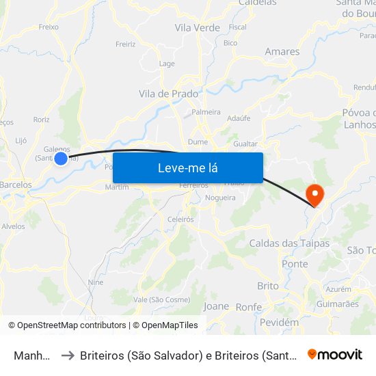 Manhente to Briteiros (São Salvador) e Briteiros (Santa Leocádia) map