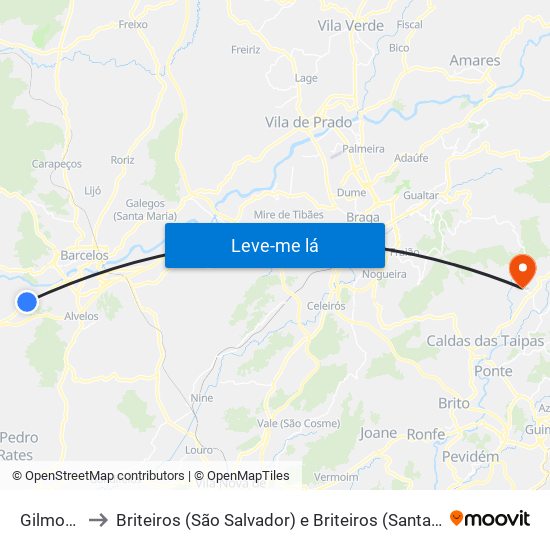 Gilmonde to Briteiros (São Salvador) e Briteiros (Santa Leocádia) map