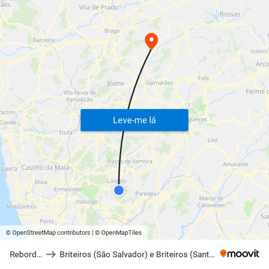 Rebordosa to Briteiros (São Salvador) e Briteiros (Santa Leocádia) map