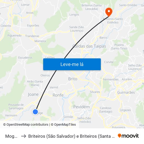 Mogege to Briteiros (São Salvador) e Briteiros (Santa Leocádia) map