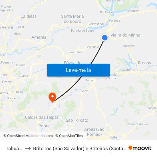 Tabuaças to Briteiros (São Salvador) e Briteiros (Santa Leocádia) map