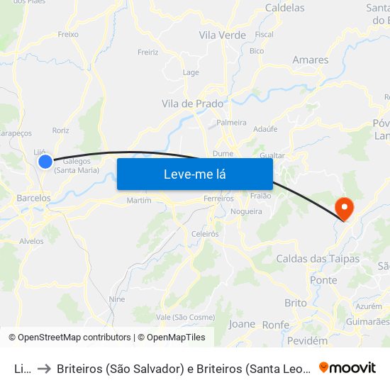 Lijó to Briteiros (São Salvador) e Briteiros (Santa Leocádia) map