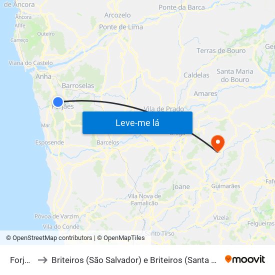 Forjães to Briteiros (São Salvador) e Briteiros (Santa Leocádia) map