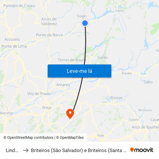 Lindoso to Briteiros (São Salvador) e Briteiros (Santa Leocádia) map