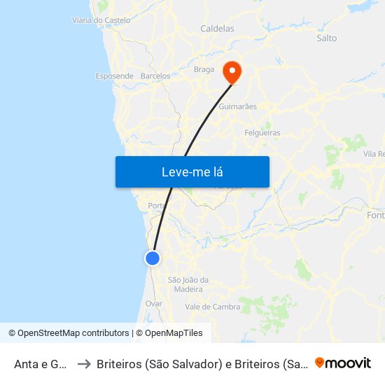 Anta e Guetim to Briteiros (São Salvador) e Briteiros (Santa Leocádia) map