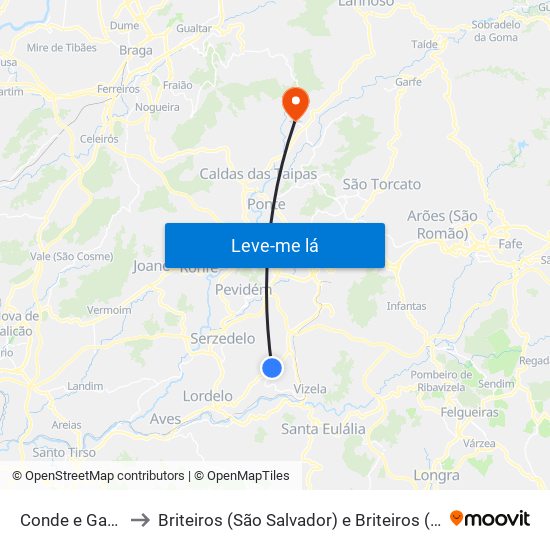 Conde e Gandarela to Briteiros (São Salvador) e Briteiros (Santa Leocádia) map