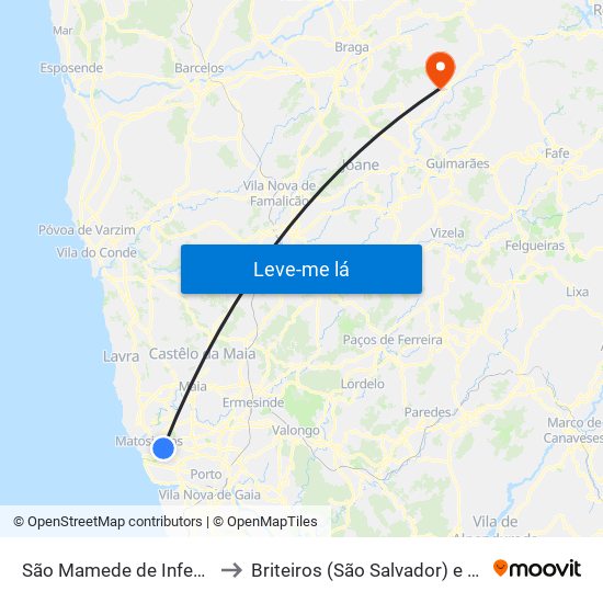 São Mamede de Infesta e Senhora da Hora to Briteiros (São Salvador) e Briteiros (Santa Leocádia) map