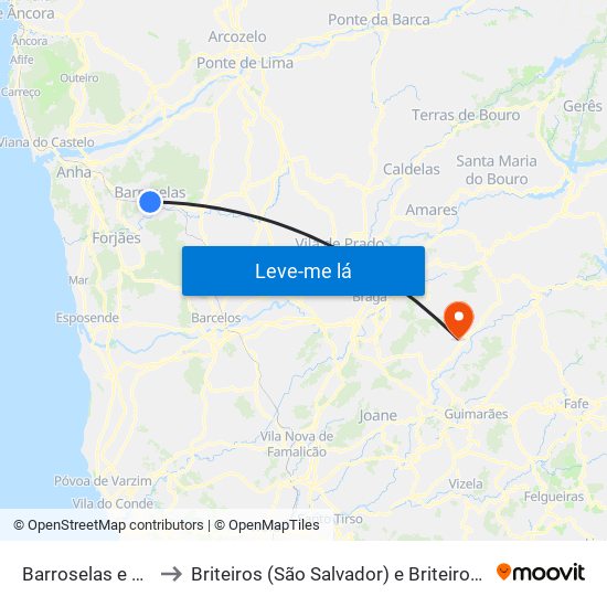 Barroselas e Carvoeiro to Briteiros (São Salvador) e Briteiros (Santa Leocádia) map