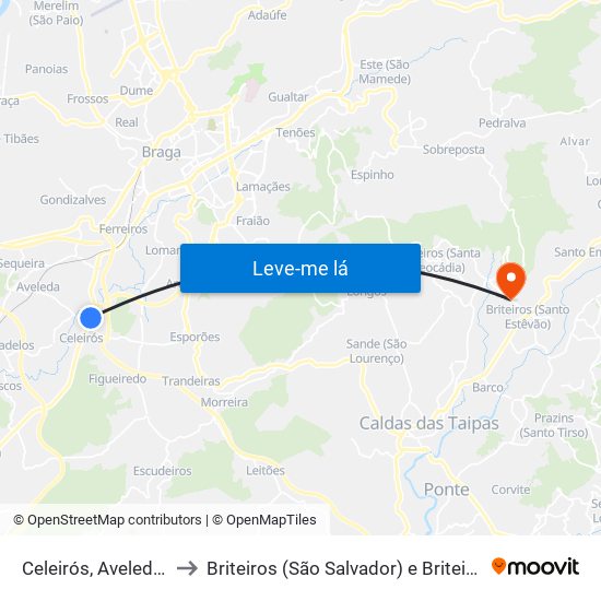 Celeirós, Aveleda e Vimieiro to Briteiros (São Salvador) e Briteiros (Santa Leocádia) map